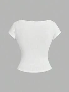 4 piezas Camisetas ajustadas de mujer con cuello redondo, estampado de leopardo en negro, blanco y rojo, estilo minimalista casual, apropiadas para usarse como camiseta interior o prenda exterior en verano - Multicolor 15 - Ver 4