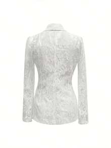 Women's Elegant Semi-Sheer Lined Blazer Jacket, Spring/Summer Hollow Out Lace Blazer Jacket - White - View 2