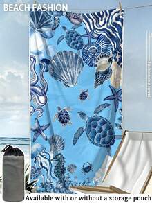 Khăn tắm biển mùa hè nhanh khô, thấm hút tốt, làm từ sợi microfiber | Kích thước tùy chọn 70*140/90*180cm | Họa tiết sinh vật biển màu nước xanh dương | Khăn tắm/bơi di động, kèm túi đựng tùy chọn, thích hợp cho bãi biển, phòng tắm, cắm trại, tập thể dục, du lịch. - trời xanh - Xem 15