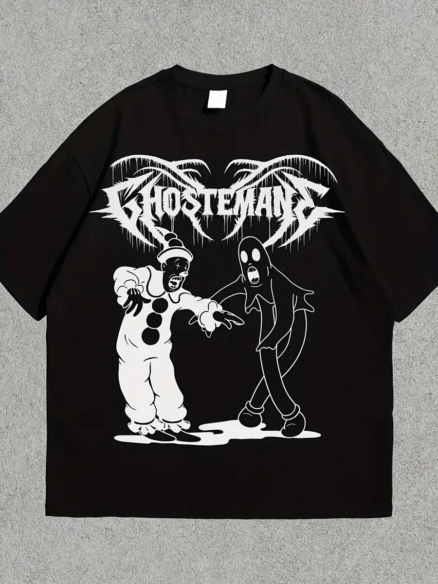 Camiseta de Hombre Ghostmane con Diseño Gótico de Fantasma, Ideal para Fiestas y Noches de Moda Urbana Temática, Adecuada para Pascua, Halloween, Acción de Gracias y Más - Negro - Ver 1
