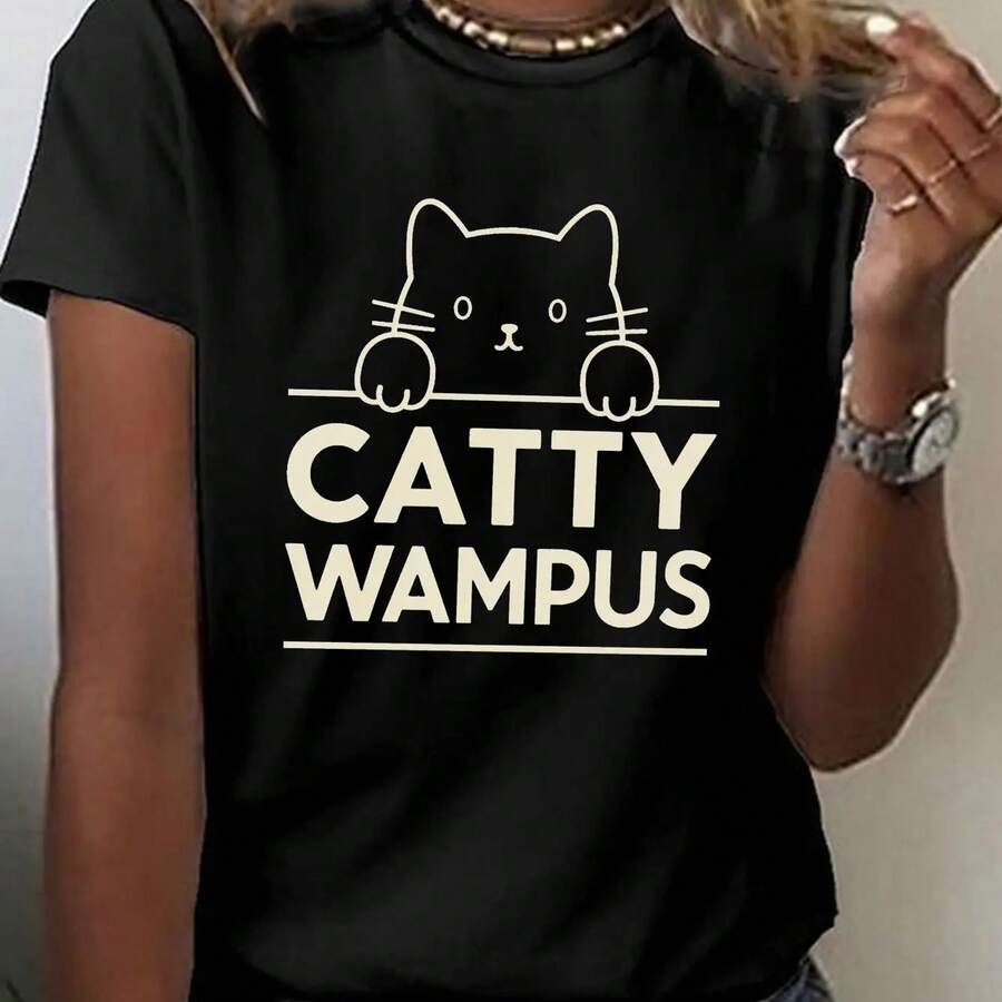 Essential T-Shirt fclothes Women, Comfclothestable in All Seasons, Soft Round Neck, Fashion Print - Negro - Ver 1