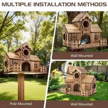 Bird Houses For Outside With Fence Platform, 4-Hole Wooden Bird House, One-Piece Spacious Design, Hanging Birdhouse With Dual Hooks, Fits Bluebirds Sparrows Cardinals For Garden Backyard - Log Bird House - View 8
