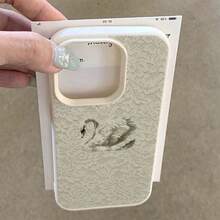 1pc TPU Material Vintage Swan Lace Pattern Phone Case Compatible With IPhone 17 Pro Max/17/16 Pro Max/15/13/12/11, S20 FE/A15/S24/A55, Note 11/Note 12/Note 13 Pro, Full Coverage Anti-Drop Soft Protective Phone Case - White - View 3