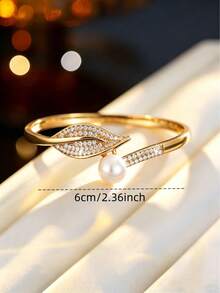1 chiếc vòng tay hình lá thanh lịch, vòng tay hở độc đáo, cao cấp, lấp lánh, phụ kiện đa năng dùng hàng ngày. - vòng đeo tay - Xem 5