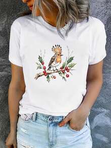 Camiseta de verano para mujer, de manga corta y estampada, moderna y casual, lavable a máquina, ajuste cómodo, estampado plano 2D. PEXX - Blanco_03 - Ver 6
