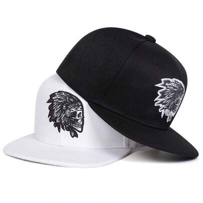 1pc Men's Skull Embroidered Snapback Hat, Fashion Streetwear Hip Hop Cap, Outdoor Casual Mesh Cap For Spring, Autumn, Travel, Beach