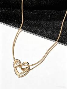 1 chiếc vòng cổ mặt dây chuyền hình trái tim rỗng nhỏ nhắn, mạ vàng/bạc, hình trái tim xoắn trên dây chuyền dạng rắn, vòng cổ đeo nhiều lớp. - 1 cái - Xem 3