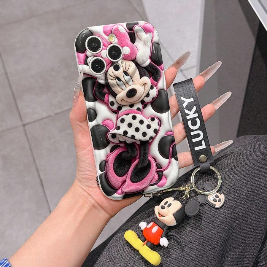 Funda de teléfono de Disney Mickey Mouse Clubhouse: Funda de teléfono suave con borde protector de patrón esponjoso 3D y un llavero de pulsera de Mickey gratis, Mickey, Minnie, Goofy, Donald Duck, Daisy Duck, Pluto, para Apple 17 Promax 17 Pro 16 15 14 13 12 11 Pro Max XS Max X XR Funda de verano - Blanco - Ver 1