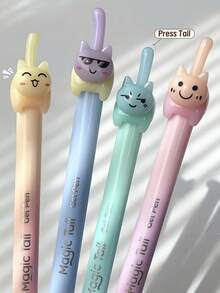 4pcs Cute Wiggly Kitty Tail Click Gel Pen, 0.5mm Needle Point Black Ink Pen, Quick Dry Smooth Writing, Retractable Press Design, Freely DIY The Kitten Suitable For Long Time Writing, Calligraphy And Homework - Gel Pen - View 1