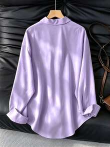 Camisa holgada de manga larga casual para mujer, adecuada para el trayecto al trabajo en primavera y otoño - Lila Púrpura - Ver 2