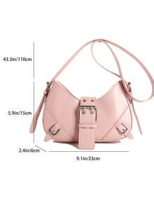 1pc White PU Leather Y2K Gothic Style Rivet Decor Shoulder Bag, Retro Fashion, Suitable For Daily Commute, Crescent-Shaped Tready Ladies Handbag - Pink - View 5
