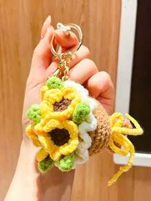 1个迷你钩针玫瑰花束钥匙扣，手工编织花朵钥匙圈，情人节、毕业典礼、婚礼、送给闺蜜、女友、周年纪念日的理想礼物 - 彩色 - 查看 6