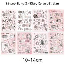 8pcs Sweet Berry Girl Diary Cutting Stickers, Anime Girl Gukka High-End Collage Material, Waterproof Stickers - Holiday Gift - Birthday Gift - Multicolor - View 6