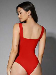 Body tank de cuello cuadrado unicolor - Rojo - Ver 2