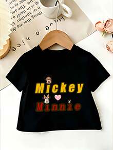 Disney This Adorable Mickey And Minnie Mouse Letter Short-Sleeved T-Shirt For Girls Is Made Of Soft And Breathable Pure Cotton Fabric. The Cartoon Print Is Lively And Cute, And It Is Not Easy To Fade Or Crack. The Round Neck Fits Snugly Without Digging Into The Skin. - 黑色 - 查看 2