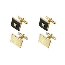 4pcs Men's Classic Color Cufflinks, Fashionable Striped Round & Square Cufflinks In Gold/Silver, Suitable For Business, Wedding, Party Gifts - Multicolor - View 13