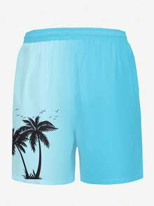 Men's Swim Trunks, Hawaiian Holiday Casual Outdoor Coconut Tree Ombre Pattern 3D Digital Print Relaxed Daily Vacation Single Layer Drawstring Beach Shorts - Baby Blue - View 4