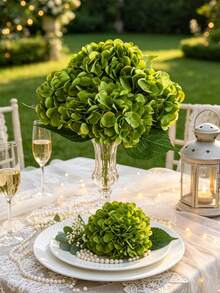 1/3pcs Realistic Touch Hydrangea Flower Head With Stem, White And Light Blue Artificial Hydrangea, Suitable For Home, Kitchen, Wedding Decoration, Plastic Ball-Shaped Flower, No Battery Or Power Required, Perfect For Valentine's Day And Seasonal Decor - Dark Green - View 6