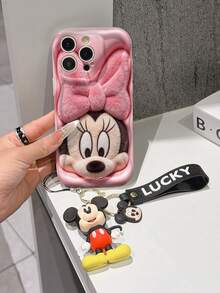 Disney Mickey Mouse Clubhouse Phone Case : 3D Fluffy Pattern Border Protector Phone Soft Phone Case With A Free Cute Mickey Bracelet Chain Lanyard, Mickey, Minnie, Goofy, Donald Duck, Daisy Duck, Pluto, For Apple 17 Promax 17 Pro 16 15 14 13 12 11 Pro Max XS Max X XR Soft Cover Summer Phone Case - 白色 - 查看 3