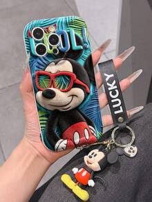 Disney Mickey Mouse Clubhouse Phone Case : 3D Fluffy Pattern Border Protector Phone Soft Phone Case With A Free Cute Mickey Bracelet Chain Lanyard, Mickey, Minnie, Goofy, Donald Duck, Daisy Duck, Pluto, For Apple 17 Promax 17 Pro 16 15 14 13 12 11 Pro Max XS Max X XR Soft Cover Summer Phone Case - trắng - Xem 5