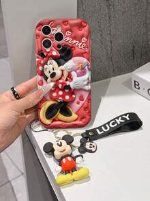 Disney Mickey Mouse Clubhouse Phone Case : 3D Fluffy Pattern Border Protector Phone Soft Phone Case With A Free Cute Mickey Bracelet Chain Lanyard, Mickey, Minnie, Goofy, Donald Duck, Daisy Duck, Pluto, For Apple 17 Promax 17 Pro 16 15 14 13 12 11 Pro Max XS Max X XR Soft Cover Summer Phone Case - 白色 - 查看 3
