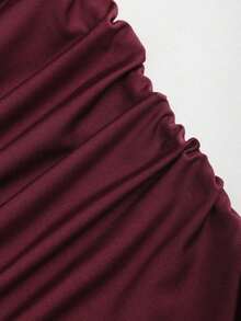 Nuevo estilo de vestido mini para mujer con falda acampanada, decoración de metal en espiral en el cuello halter y la cintura - Burdeos 2 - Ver 3