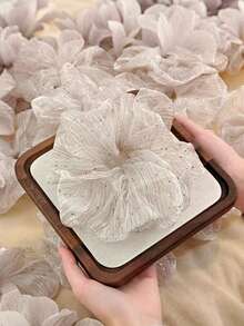 1pc /3pcsLarge Glittery Organza Flower Scrunchie For Women, Romantic White Sparkly Ruffled Elastic Hair Tie For Daily ,Spring ,Summer - Multicolor - View 11