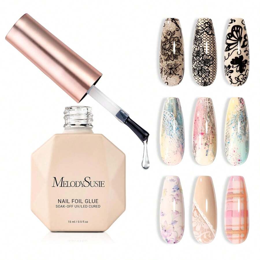 MelodySusie Nail Foil Glue Gel, 15ML Soak Off LED/LUV Foil Transfer Adhesive For Nail Art, Professional Strong Sticky Base For Nail Foils &Amp; Stickers, Need Cure With Nail Lamp - 顏色A - 查看 1