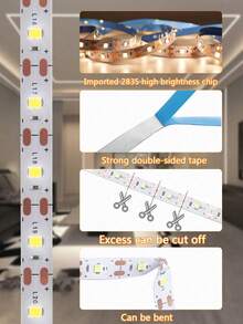 [1m/2m/3米/5m/10m LED燈條，電視背光，家居裝飾照明，家用LED夜燈，適用於家庭、房間、客廳、臥室、廚房裝飾，附電源，冷白/暖白，超亮且柔和，高密度，柔軟可裁剪LED燈條，適用於廚房、櫥櫃、層架、檯面、臥室，附感應開關衣櫥燈] - 白色 - 查看 4