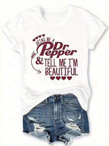 Camisetas de manga corta para mujer, cuello redondo, camiseta con estampado Pepper, 100% algodón, camiseta de verano para mujer, camiseta de manga corta, camisetas estampadas con cuello redondo, camiseta casual, ropa de mujer. - Blanco - Ver 1