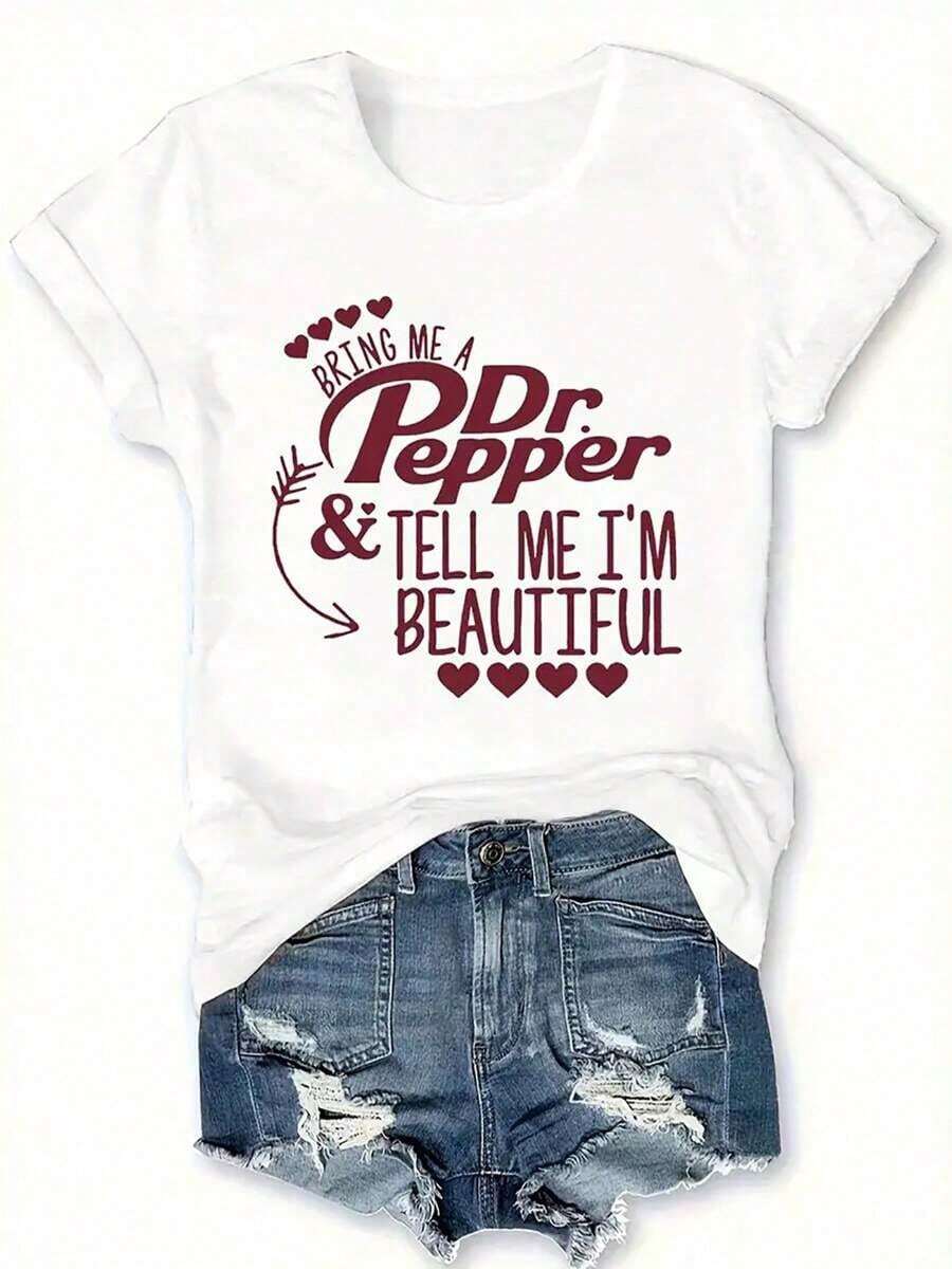 Camisetas de manga corta para mujer, cuello redondo, camiseta con estampado Pepper, 100% algodón, camiseta de verano para mujer, camiseta de manga corta, camisetas estampadas con cuello redondo, camiseta casual, ropa de mujer. - Blanco - Ver 1