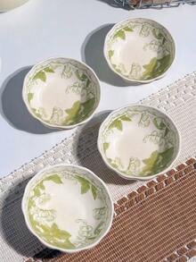 2/4pcs Floral Underglaze Ceramic Dipping Dishes, 4-Inch, Green Floral Pattern, Cute Pumpkin Shape, Suitable For Home Kitchen, Parties, Restaurants, Microwave And Oven - Multicolor - View 10