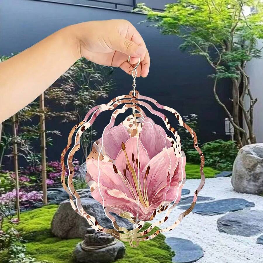 1个浪漫花卉装饰风铃,3D旋转风铃,大号户外驱鸟器,带360°无限旋转挂钩,户外花园和露台装饰,多功能装饰,适用于花园、露台和室内空间,完美的节日礼物、母亲节礼物、复活节装饰(不含吊坠),款式随机 - A - 查看 1