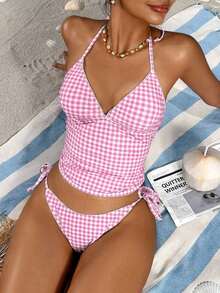 Swim Mod Conjunto de bikini a cuadros de cereza dulce - Rosa Pálido 2 - Ver 6