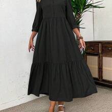 Women Solid Color Casual Short Sleeve Dress Maxi Women Outfit - Marrón - Ver 7
