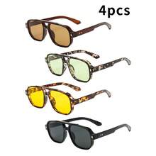 4pcs Men's PC Material Classic Square Double-Bridge Glasses, Minimalist Stylish Glasses, Suitable For Party, Leisure, Vacation, Beach, Daily Wear - 4-piece Combo Pack (Tea, Black, Yellow, Black, Green) - View 6