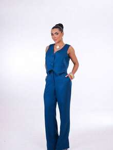 Wide-Leg Pants By Alntaria Risco Calca111114 - Teal Blue - View 4