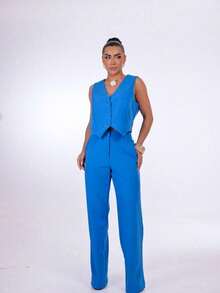 Wide-Leg Pants By Alntaria Risco Calca111114 - Blue - View 3