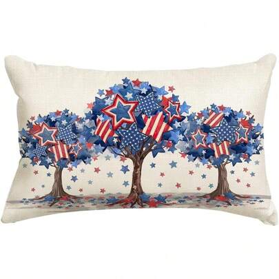 1 pieza Funda de almohada del 4 de julio de 30 x 50 cm con decoración de árbol estrellado, funda de almohada patriótica estadounidense para el Día de los Caídos, decoración adecuada para el hogar, sofá, sofá en rojo, blanco y azul