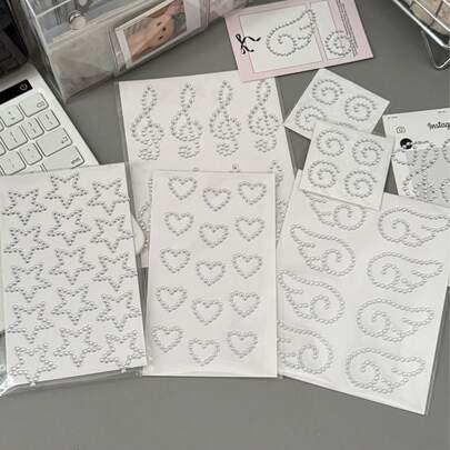 12pcs/10pcs/5PC/4PC/3pcs/2pcs/1PC Cute Pearl Heart & Music Note Stickers, Self-Adhesive Rhinestone Decals For Aesthetic Journaling, Scrapbook, Phone Case & Photocard Decoration