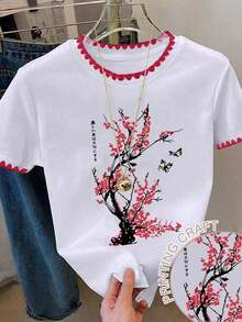 Camiseta de mujer de manga corta con cuello redondo y estampado floral - Multicolor - Ver 6