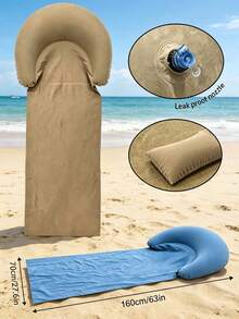 1pc Inflatable Headrest Beach Mat, Outdoor Anti-Sand Adhesive Pad, Suitable For Camping, Picnic, Single Person Sleeping Mat, Foldable Portable Moisture-Proof Mat, Sunbathing Mat - Beach Mat - View 6