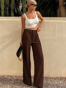 Women's Lightweight Linen Wide-Leg Pants, Loose Fit And Breathable - 棕色 - 查看 3