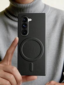 1pc Fashion Apple Duo Phone Case, Shockproof Wireless Charging Magnetic Phone Case Compatible With Galaxy Z Flip 7, Hard PC Anti-Drop Protective Case Compatible With Galaxy Z Flip 6, Z Flip 4, Textured Leather Galaxy Z Flip3 Phone Case, Practical Accessory Compatible With Galaxy Z Fold 6, Cool Classic Foldable Phone Case Compatible With Galaxy Z Fold 7, Unique Galaxy Z Fold 4/3 Phone Protective Case - Black - View 1