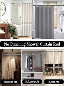 1pc Stainless Steel Adjustable Tension Rod With Built-In Spring Bearing, Suitable For Wardrobe Hanging, Curtains, Shower Curtains, Bathroom Drying And Door Curtains - A - View 3