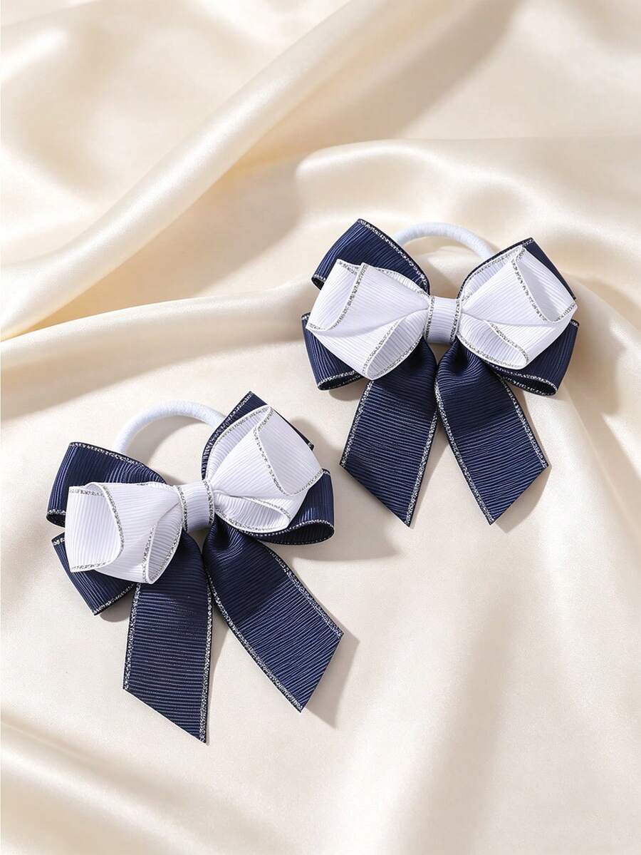 Set de 2 lazos de pelo estilo colegial azul marino, accesorios de pelo versátiles para niñas, bandas elásticas para moños