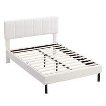 Upholstered Bed, Iron Legs, Slatted Base, Simple Design, 140 X 190 Cm, Mattress Not Included, Sherpa Fabric, Beige Color. - Beige - View 7