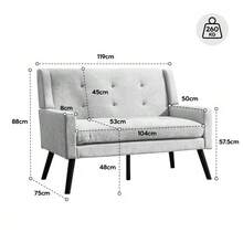 Premium Linen Bench (2-Seater) With Non-Slip Solid Wood Legs And High-Density Foam Cushion – Button-Upholstered Accent Chair For Living Room, Bedroom And Office - Beige - View 2