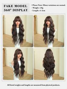 7JHH WIGS Extra Long Body Wave Dark Brown Wig For Women 32 Inch Elegant Wavy Curly Wig With Bangs, Natural Looking Soft Fluffy Synthetic Heat Resistant Fiber Hair Wig For Daily Wear, Music Festival Party Use - 深棕色 - 查看 5