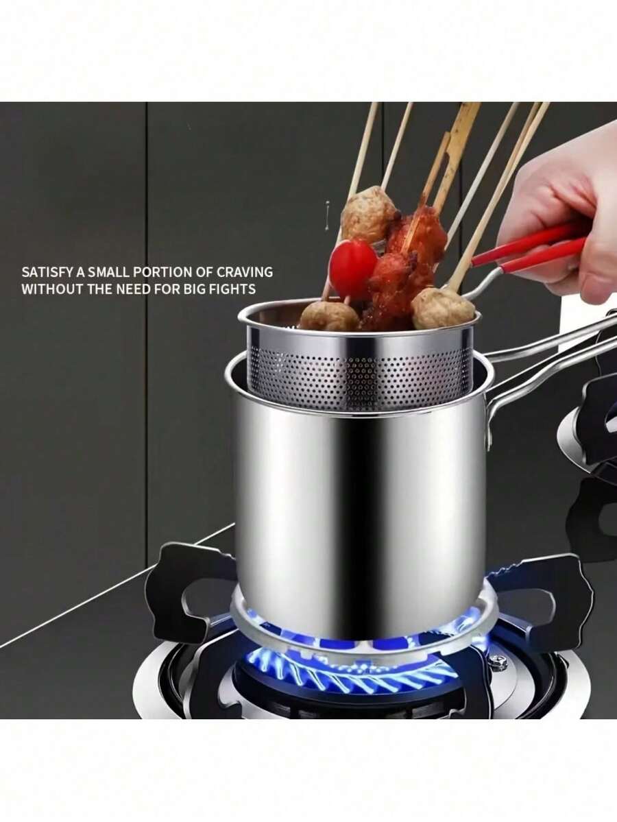 1 Set Stainless Steel Mini Deep Fryer With Basket, Suitable For Fries, Chicken, Snacks, Office, Picnic, Multifunctional Small Pot For Small Spaces, Japanese-Style Fish & Fries Kitchen Accessory, Durable And Easy To Clean, Ideal For Home Cooking And Frying Enthusiasts, Stylish Fried Chicken Pot - A - View 1